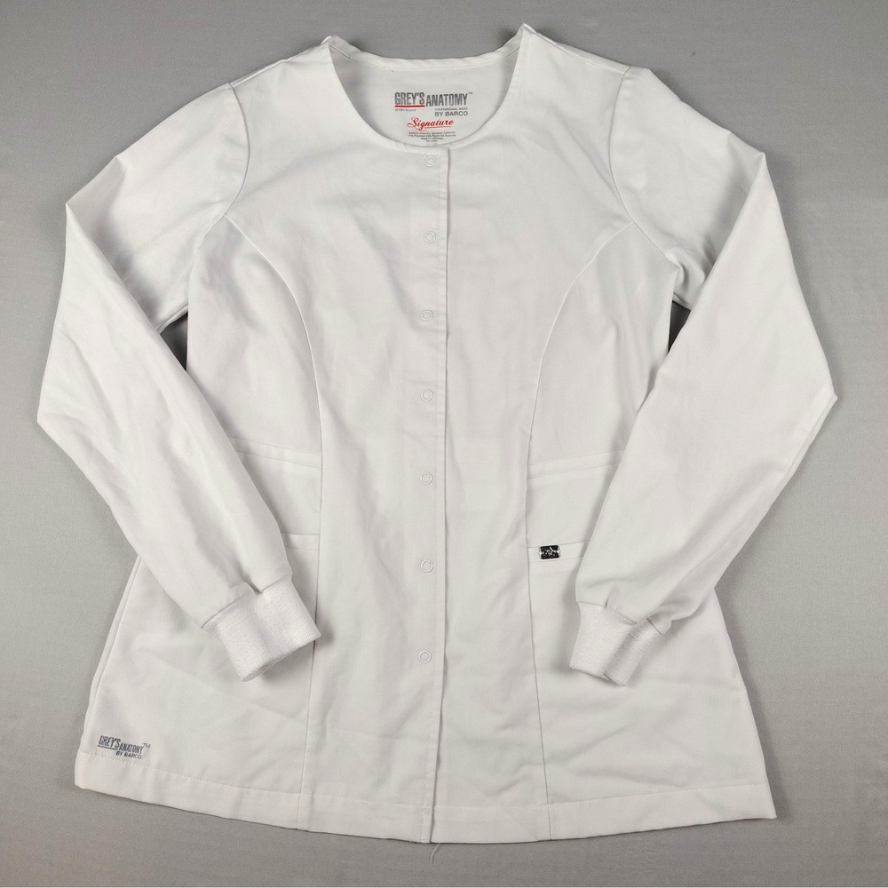 Barco Grey's Anatomy Women's Small White Snap Front Warm-Up Scrub Jacket L/S